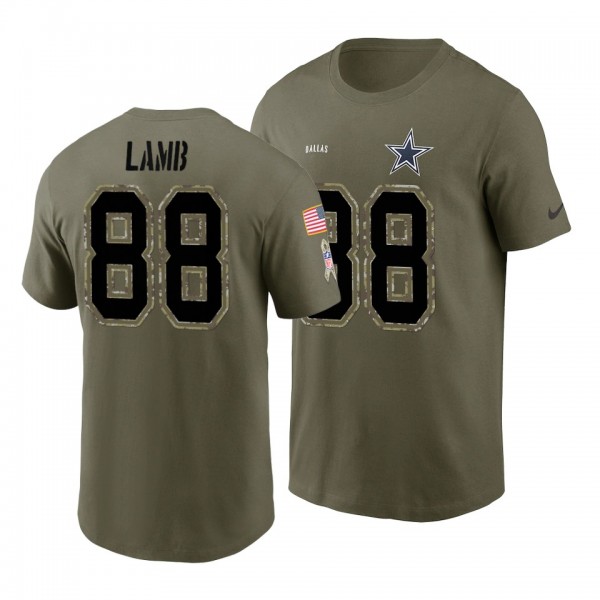 Men's Cowboys CeeDee Lamb Olive Name Number 2022 Salute To Service T-Shirt