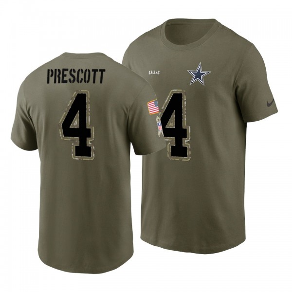 Men's Cowboys Dak Prescott Olive Name Number 2022 Salute To Service T-Shirt