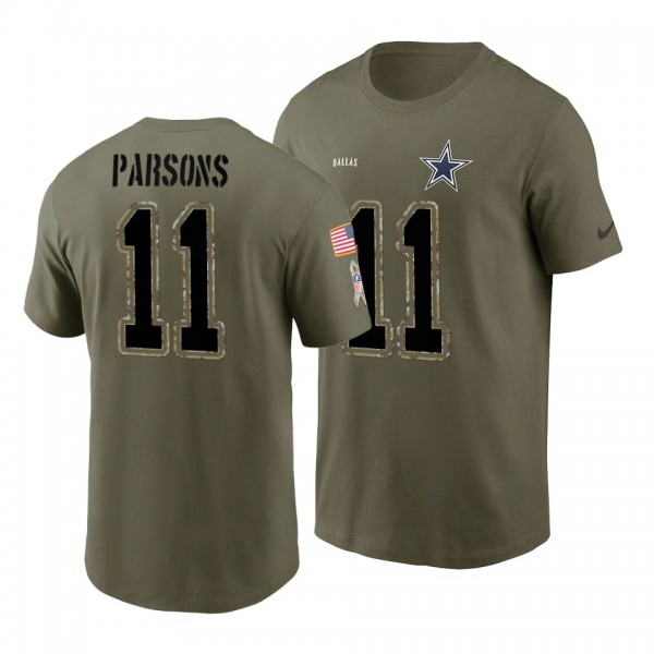 Men's Cowboys Micah Parsons Olive Name Number 2022 Salute To Service T-Shirt