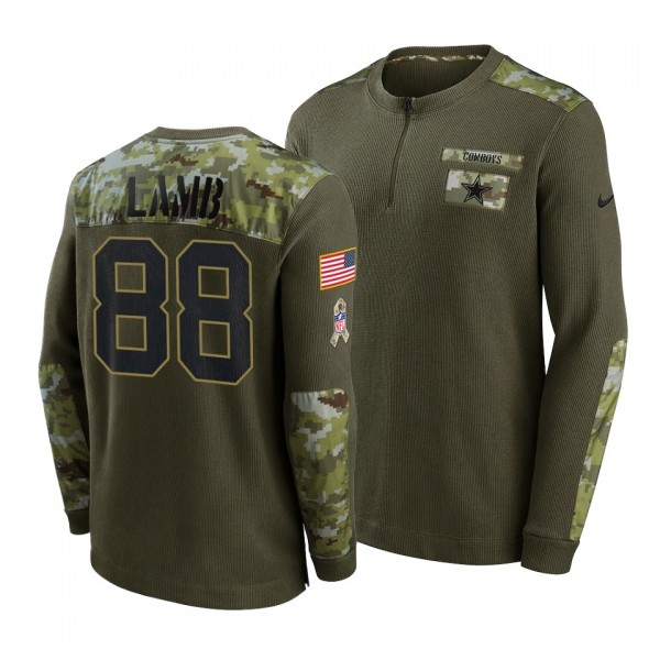 Cowboys CeeDee Lamb Olive 2021 Salute To Service Henley Thermal T-Shirt