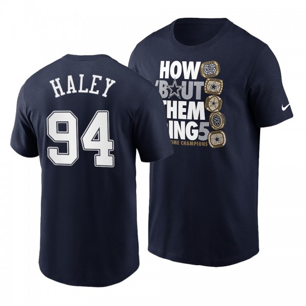 Dallas Cowboys Charles Haley Navy Super Bowl Champions Rings Retired Player T-Shirt