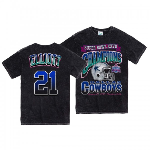Cowboys #21 Ezekiel Elliott Black Super Bowl XXVII Champions Vintage Tubular T-shirt