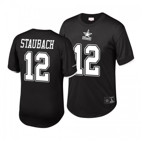 Roger Staubach #12 Cowboys Black Retired Player Name Number Mesh T-Shirt