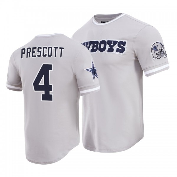 Cowboys Dak Prescott Gray Classic Chenille Fan Gear T-Shirt