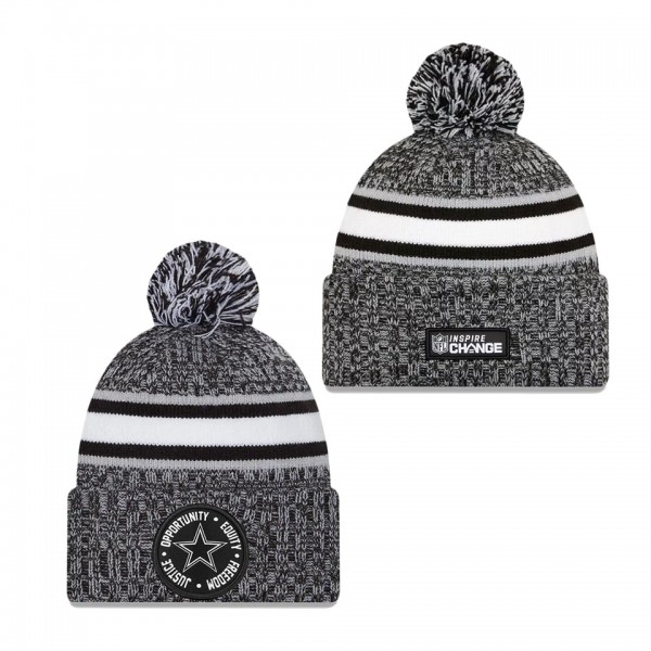 Men's Dallas Cowboys Heather Black 2023 Inspire Change Cuffed Knit Hat With Pom