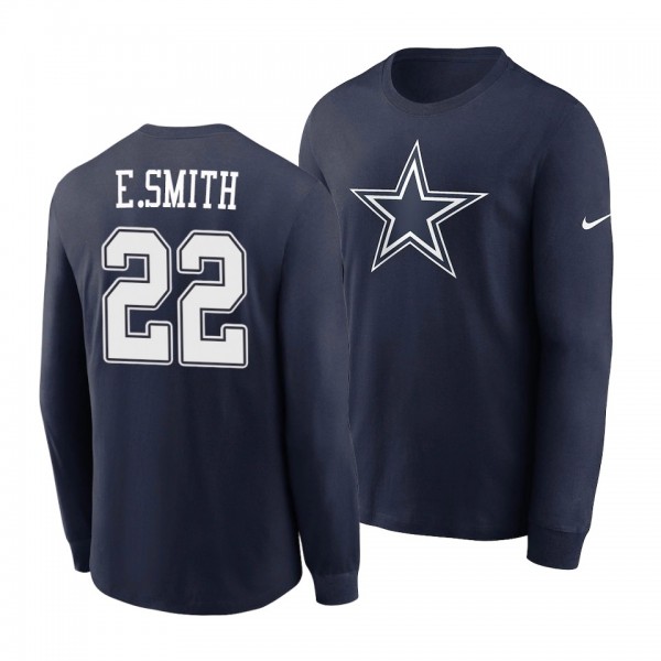 Dallas Cowboys Emmitt Smith Navy Team Logo Name Number Long Sleeve T-Shirt