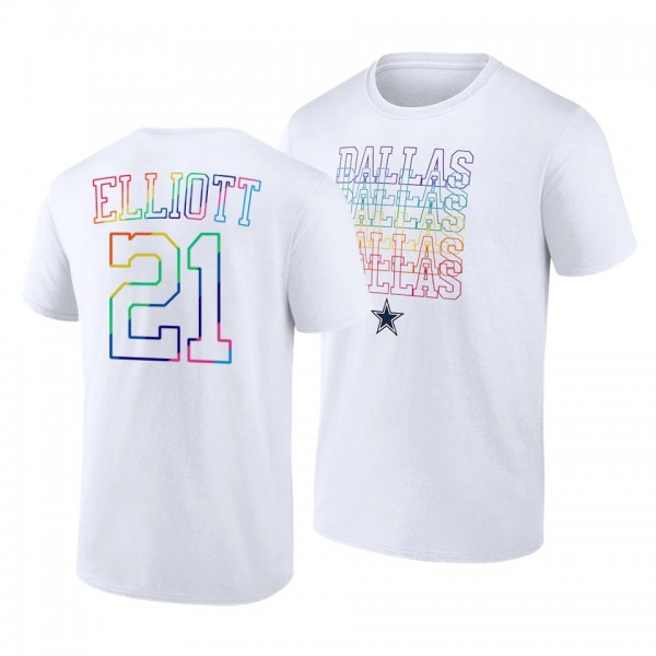 Men's Ezekiel Elliott NO. 21 Cowboys City Pride Logo White T-Shirt