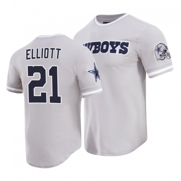 Cowboys Ezekiel Elliott Gray Classic Chenille Fan Gear T-Shirt
