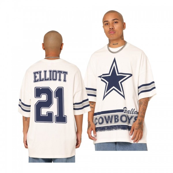 Dallas Cowboys Ezekiel Elliott White Conference Vintage Big Logo T-Shirt