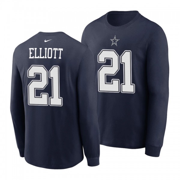 Men's Ezekiel Elliott Dallas Cowboys Name Number Long Sleeve T-Shirt - Navy