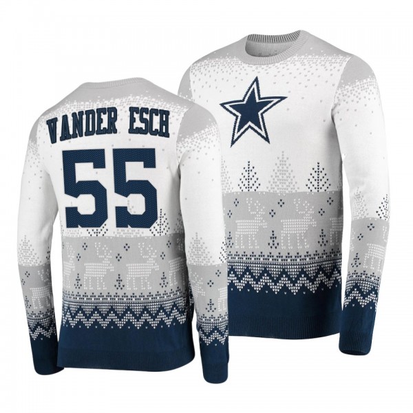 Dallas Cowboys Leighton Vander Esch 2021 Christmas Gift White Big Logo Knit Ugly Sweater