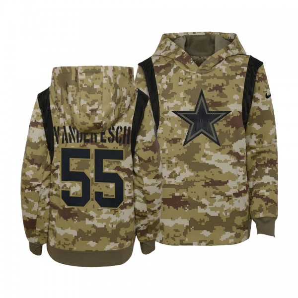 Youth Leighton Vander Esch Cowboys 2021 Salute To Service Performance Pullover Hoodie - Olive