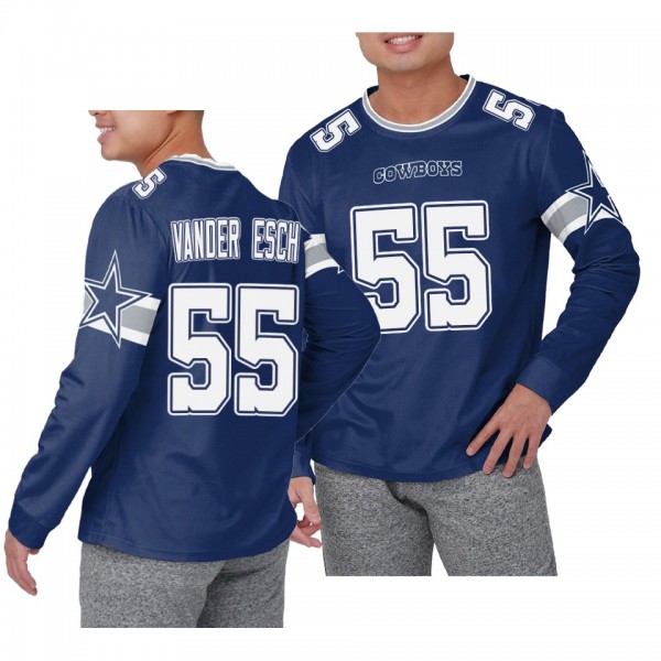 Cowboys Leighton Vander Esch Game Day Name Number Long Sleeve Navy T-Shirt