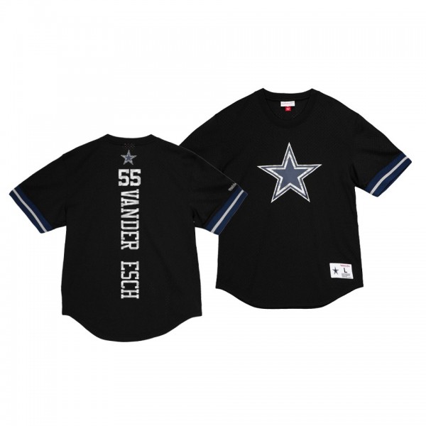 Cowboys #55 Leighton Vander Esch Black Retro Team Logo Mesh Crewneck T-Shirt
