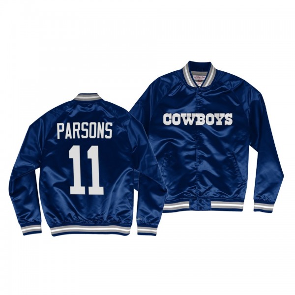 Men's Dallas Cowboys Micah Parsons Navy Lightweight Satin Full-Snap Jacket