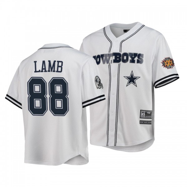 Cowboys #88 CeeDee Lamb White Mesh Button-Up Team Logo T-Shirt