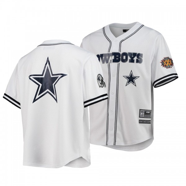 Cowboys # White Mesh Button-Up Team Logo T-Shirt