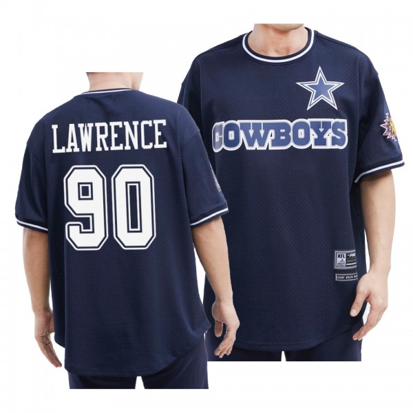 Cowboys #90 DeMarcus Lawrence Navy Team Logo Mesh Crew Neck T-Shirt
