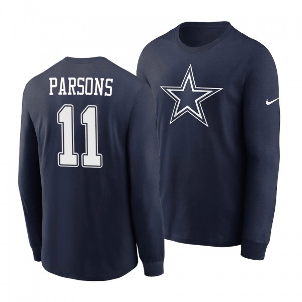 Dallas Cowboys Micah Parsons Navy Team Logo Name Number Long Sleeve T-Shirt