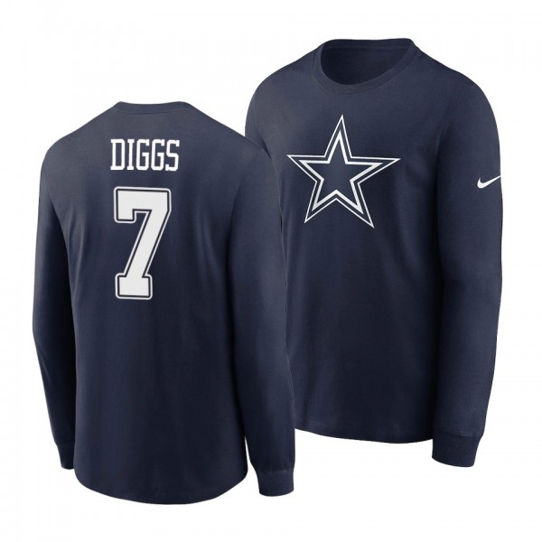 Dallas Cowboys Trevon Diggs Navy Team Logo Name Number Long Sleeve T-Shirt