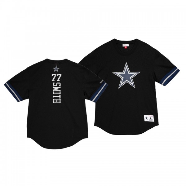 Cowboys #77 Tyron Smith Black Retro Team Logo Mesh Crewneck T-Shirt